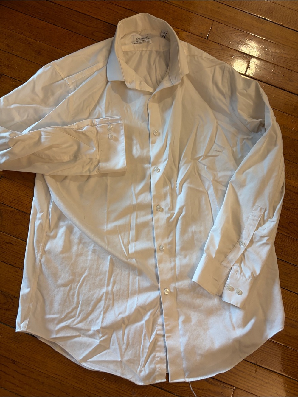 Calvin Klein Men's White Long-Sleeve Button-Up Dress Shirt